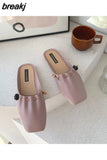 Women Slipper Square Toe Loafer Fabric Closed Toe Pleated Slip-on Slides Woman Sandals Slides flat Mules
