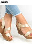 Women Sandals Wedge Platform Summer Solid Causal Slip On Concise Fashion Wedges Brand New Heels Open Toe Lady