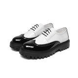 Breakj 2023 New Youth Round Head Patchwork Color Bright Face Fashion British Casual Daily Leather Shoes Male