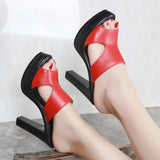 Plus Size 32-43 High Heels Slippers Women Platform Shoes Summer 2021 Block Heel Leather Slides Ladies Office