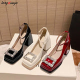 platform heels Shoes for Women Mary Jane High Heels Women's Korean Thick Square Head Retro High Heels Wedding