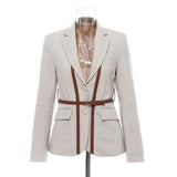 Patchwork Strap Hit Color Blazers Women Notched Collar Long Sleeve England Style Suits Female Fashion Clothing