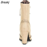 Large Sizes 32-43 British Style Women's Brogue Shoes woman Fashion High Heel Lace Up Ankle Boots Autumn Winter