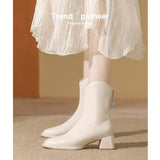 Winter New Women's Naked Boots with Velvet on The Outside for Warm Back Zipper High Heels Comfortable Short Boots for