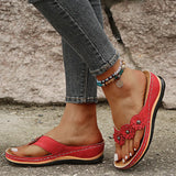 Appliques Slippers 2023 Summer Women Vintage Flip Flop Ladies Wedges Comfortable Shoes Female Sewing Slides Plus