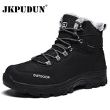 Leather Men Boots Winter with Fur 2019 Warm Snow Boots Men Winter Work Casual Shoes Military Rubber Ankle Boots
