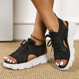 new summer comfortable and casual round toe woven mid-heel wedge sandals for