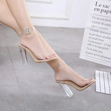 Heels Sandals Women PVC Transparent Heels Summer Shoes Woman Party Suede Ankle Strappy Sandalias Mujer 2023 Female