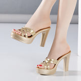 Sandals, Thick-Soled Slippers, Women's Thick-Soled Waterproof Platform, Fashionable, Large Size 4143 Frosted High-Heeled