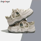 New Casual Canvas Platform Korean Khaki green Women's Sneakers Lolita Sports Shoes Tennis Flat Vulcanize Running
