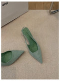 Spring New Brand Pointed Toe Slingback Shoes Thin Heels Shallow Slip On Ladies Elegant Sandals Green Pumps For Dress