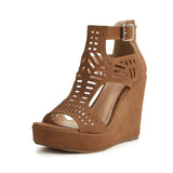 Toe Platform Wedge Sandals For Women 2022 Cutout Ankle Strap High Heels Black Zip Desigh Summer Bohemia Sandals Shoes