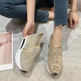 Wedge Shoes Sequin Mesh Breathable Shoes Women Gold Silver Platform Sneakers Women Height Increasing Thick Shoes