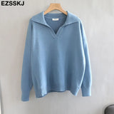 Winter casual chic v-neck oversize thick Sweater pullovers Women 2021 loose elegant Sweater Pullover female Long