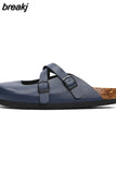 2023 New Summer Women Cork Slippers Buckle Non-slip Casual