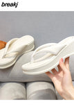 Size 34-40 Women Real Leather Slippers Platform Sandals High Heel Leisure Flip Flops Summer Flat Beach Shoes