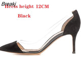 Clear PVC Transparent Thin Heel Pumps Slip-On 5CM High Heels Point Toes Women Party Nightclub Shoes Black Size