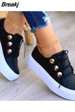 Summer Fashion Women Flats Solid Skateboard Shoes Comfortable Casual Pu Sneakers Female Platform Lace-Up Sneakers