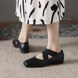 Elastic band ballet flats woman designer shoes for women heels loafers retro square toe grandma shoes femme