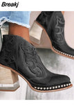 Leather Women Ankle Boots Low Heel Cool Shoes British Embroidered Design Short Party Footwear Chaussure