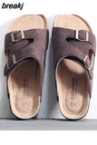 Fashion Men Beach Cork Slippers Summer Buckle Cow Suede Non-slip Outside EVA Slide