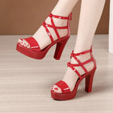 Size 32-43 Block Heel Platform Sandals Women Wedding Shoes 2021 Summer High Heels Gladiator Sandals Patent Leather
