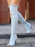 2022 Hot Fashion Women Boots High Heels Spring Autumn Peep Toe Over The Knee Boots Tight High Stiletto Jeans