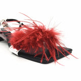 Summer Women Sandals A Word Type Strap Strange Heel True Feather Sandals Ornaments Alien Heel Ladies Party Shoes