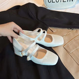 Elegant Square Toe Shoes Women's New Square Heel High Heels Bridal Shoes High Heel Loafers Retro Mary Jane Women's