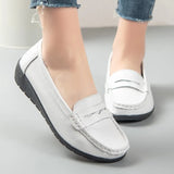 Flats Slip On Soft Loafers Women Genuine Leather Shoes Platform Nurse Ladies Flat Shoes Wedge White Zapatos De