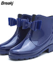 Fashion Women Rain Boots Fashion Non-Slip Women's Water Shoes Flat Bottom Women Velvet Short Tube Warm