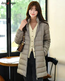 Women Plus Size Down Jackets Long Ultra Light Thin Casual Coat Slim Remove Hooded Parka Fashion Jacket Autumn