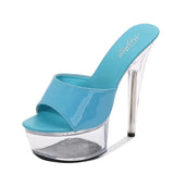 Women Slippers Summer Platform Flower Red High Heels Patent leather 15cm Outdoors Sandals Ladies Shoes Clear Heel Crystal