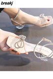 5cm Rhinestone Bow Sandals Woman Summer Designer Shoes Crystal Round Heel Ladies elegant Dress Party