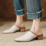 Brand Design Women Slipper Closed Toe Slip on Mules Shoes Woman Pointed Toe Thick Heels Casual