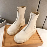 Boots Women's Low Shoes Round Toe Luxury Designer Zipper Boots-Women Flat Heel Ankle Med Autumn Fashion Rubber 2023