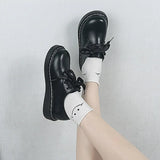 Women's Shoes Platform Oxfords Black Flats Female Footwear Leather Summer Cross Dress New Med Cross-tied Basic Rubber
