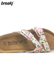 2023 New Summer Cork Slippers Women Casual Solid Color Flip Flops Holiday Beach Outside Slides