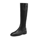 Women Knee High Boots 2022 Luxury Split Cow Genuine Leather Brown Black ZIP Low Block Heel High Quality Long Boot Handmade