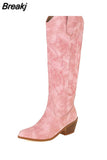 Women's Western Boots 2023 Autumn Winter Fashion Chunky Heeled Cowboy Boots Vintage Style Country Western Cowgirl White