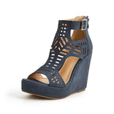 Toe Platform Wedge Sandals For Women 2022 Cutout Ankle Strap High Heels Black Zip Desigh Summer Bohemia Sandals Shoes