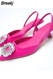 Size Women's Shoes 2023 Summer New Green Rhinestone Elegant Wedding Shoes Muller Shoes Fairy Pointed Flat Pumps