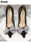 straps design pointed toe shoe 8cm 10cm 12cm high heels party dating wedding gorgeous bling bow women pump SJ021