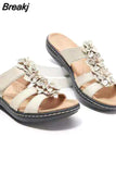Women sneaker slippers Summer 2023Size 43 Hollow One-word Slippers Women's Casual Leather Wedge Sandals Flowers Beach