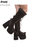 Great Quality 2023 Winter Black Brwon Gothic Chunky Platform Boots Comfy Chunky Heels Platform Keep Warm Shoes