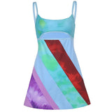 Patchwork Sleeveless Strap A Line Mini Dress Hollow Out Backless 90s Fashion Short Dresses Women Summer
