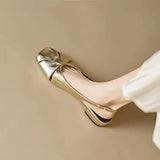 Breakj New Spring And Summer Soft Leather Sandals Women Wear Flat Shoes With Square Gold Silver
