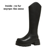 Women Genuine Leather Knee High Boots Round Toe Platform Thick High Heel Zipper Long Boot Ladies Shoes Autumn Winter