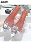PVC Transparent Women Pumps Sandals Crystal Mid Heels Pumps Rhinestone Pointed Toe Women Bridesmaid Wedding Shoes