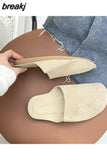 Artifical Suede Leather Mule Slides Women Retro Concise Half Slippers Ladies Comfortable Outdoor Indoor Birken Shoes
